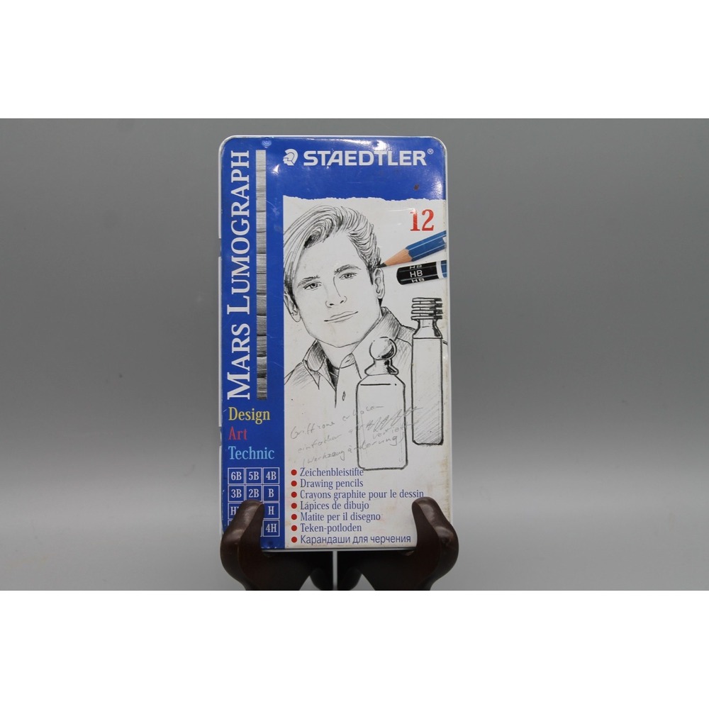 Staedtler Mars Lumograph 12 Graphite Drawing Pencil Set 6B-4H Germany Tin